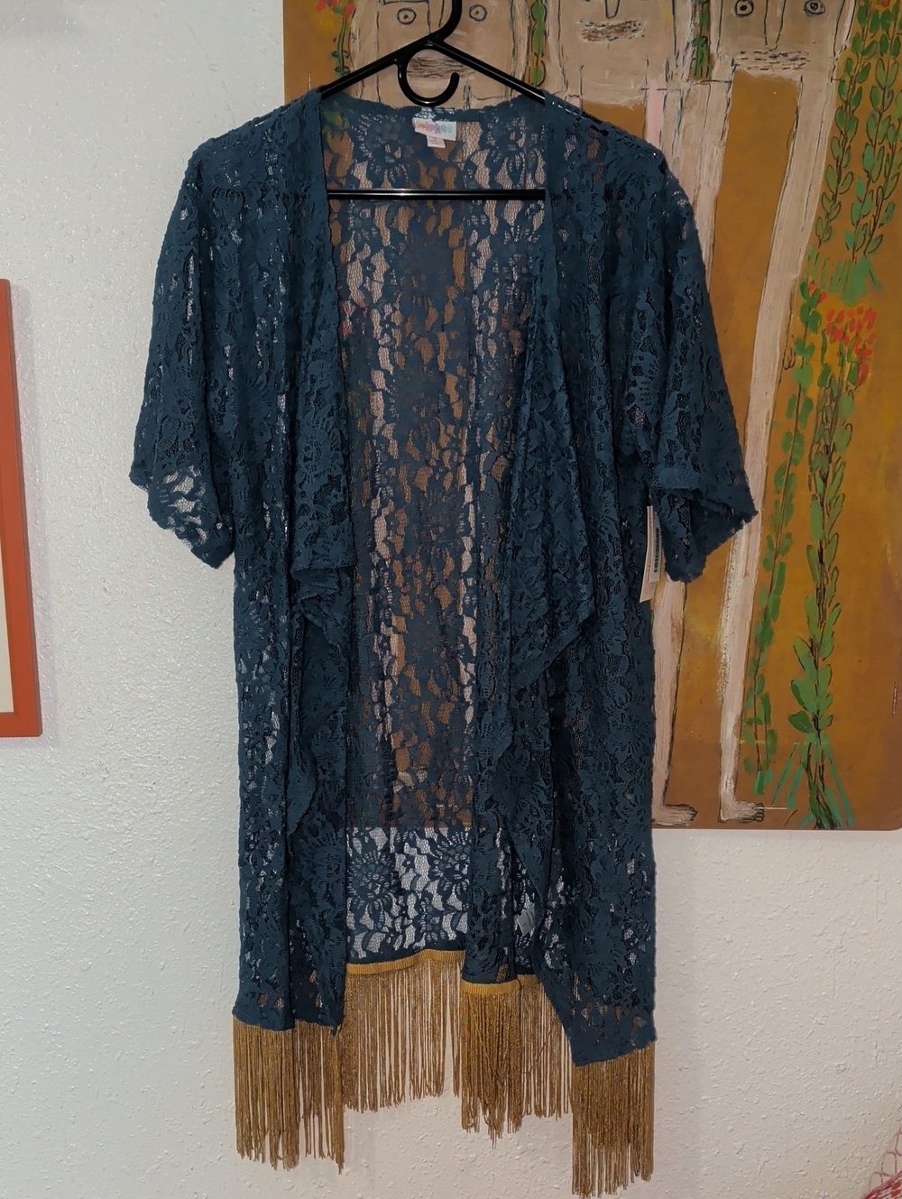 Lularue Lace Fringe Kimono Cardigan - Teal
